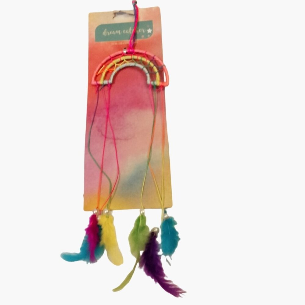 Rainbow Dreamcatcher With Feathers Beads 12 Inches Long Multicolor LGBT